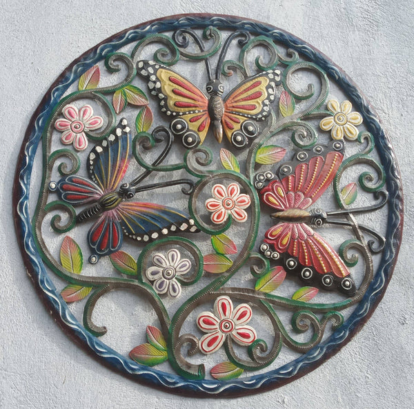 "Painted Lady Butterflies" Round Metal Wall Art