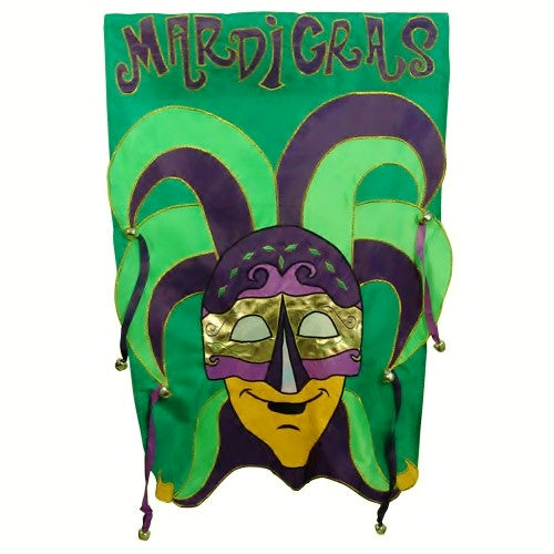 "3D Mardi Gras Jester & Bells" Flag