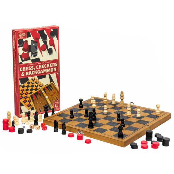 Wooden "Chess, Checkers & Backgammon" Folding Games Set