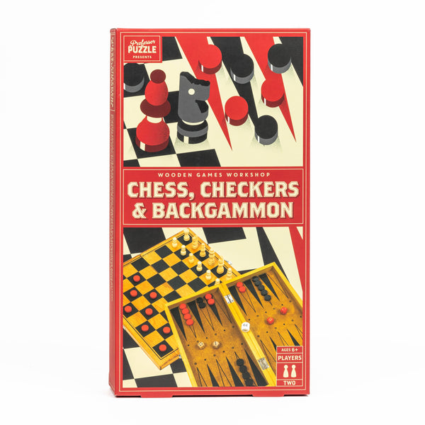 Wooden "Chess, Checkers & Backgammon" Folding Games Set