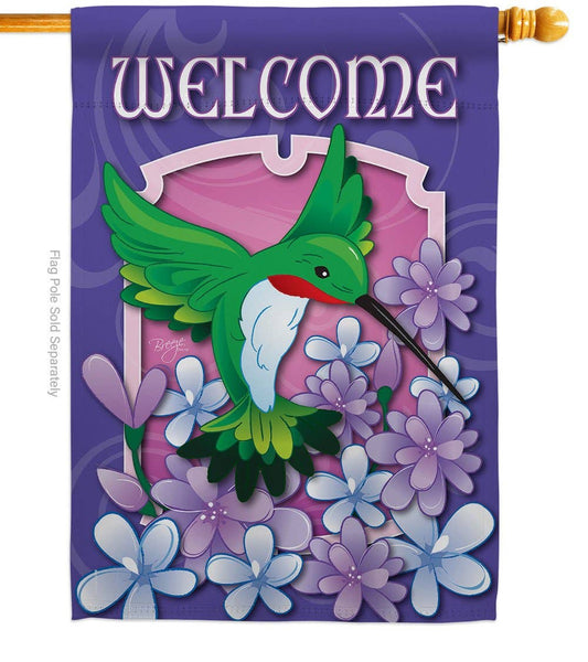 "Welcome" Hummingbird Flag