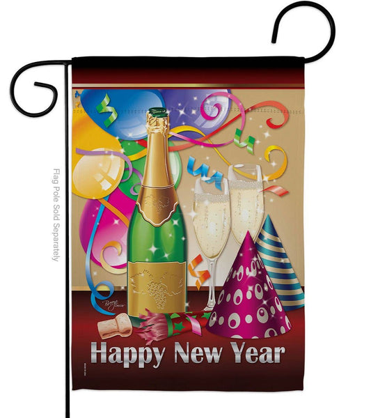 "Happy New Year" Champagne Garden Flag