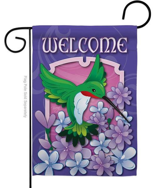 "Welcome" Hummingbird Bird Floral Garden Flag