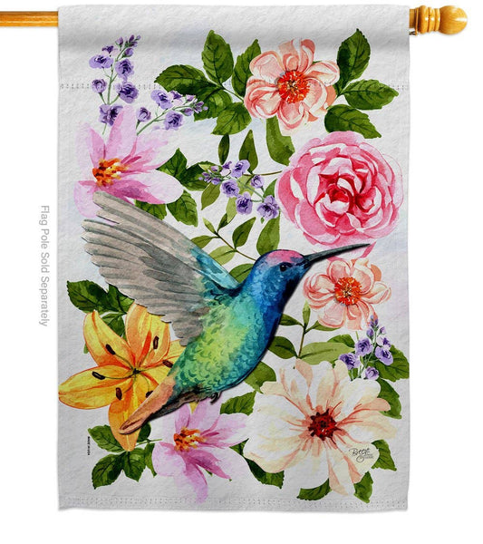 Colorful Hummingbird Floral Flag