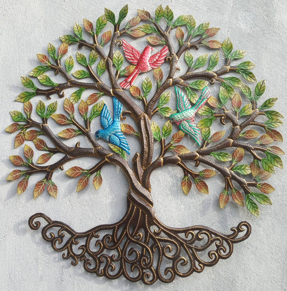 Beautiful Birds in Large "Tree of Life" Metal Wall Art