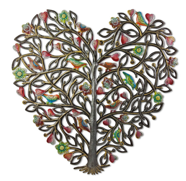 Painted "Heart Tree of Life" Metal Wall Art