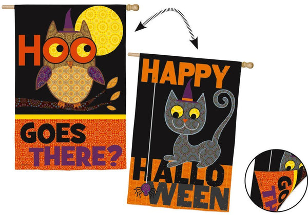 "Halloween Owl & Cat" Flag
