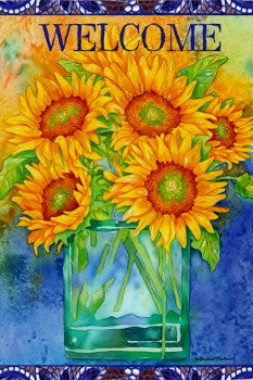 Welcome Sunflower Blues Flag