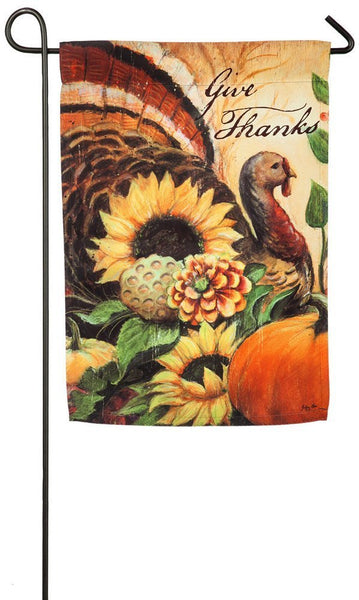 "Give Thanks" Woodland Turkey Thanksgiving Garden Flag