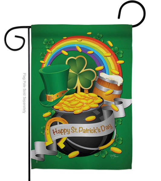 "Happy St. Patrick's Day" Pot O' Gold Garden Flag