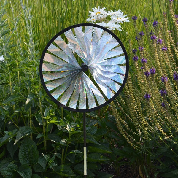 "Silver Sparkle" 14 Inch Wind Wheel Garden Spinner