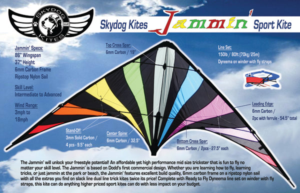 " Jammin' " Dual Line Stunt Kite with Dyneema Spectra Line & Wrist Straps