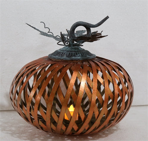 Large Metal Stripe "Pumpkin" Tea Light Holder