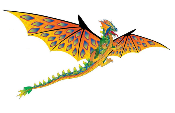 3D Supersized "Green & Orange Dragon" Kite with Line Included